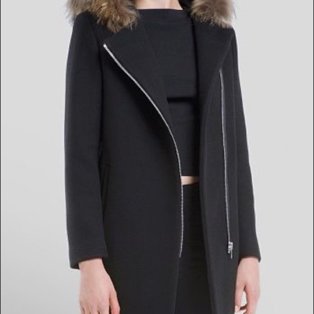 Sandro Mary Fur Trimmed Wool Coat